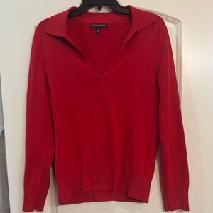 Banana Republic Red Johnny Collar V-Neck Sweater, Red, Medium, EUC!